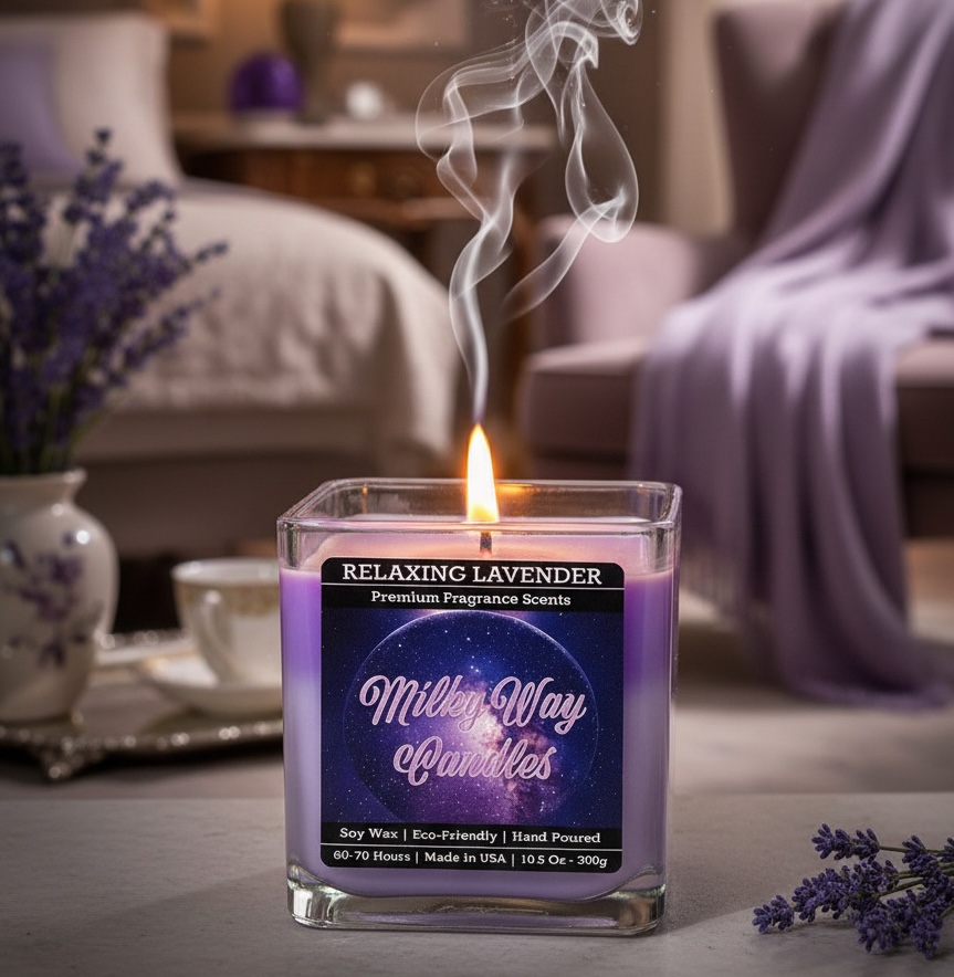 Relaxing Lavender High-Fragrance Load – Luxury Soy Wax Candle by Milkyway Candles 6 Oz / 10.5 Oz / 12 Oz