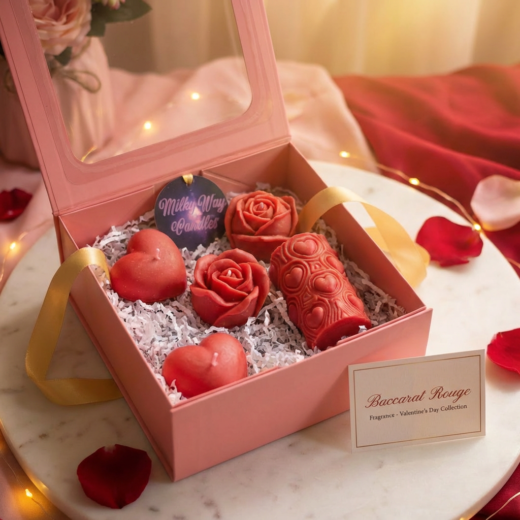 Valentine’s Day Luxury Candle Gift Box Baccarat Fragrance by MilkyWay Candles - 5 Units | 16 Oz