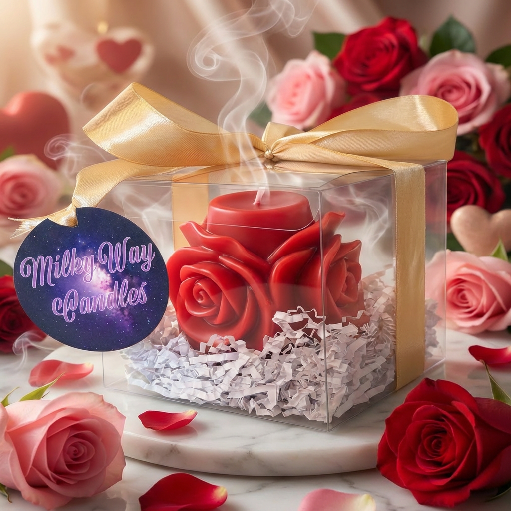 Valentine’s Day Rose Luxury Candle Gift Box Fresh Roses Fragrance by MilkWay Candles - 1 Unit | 9 Oz